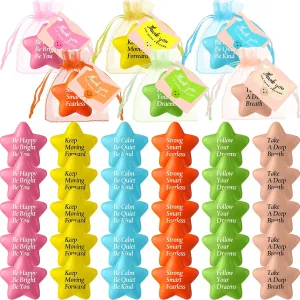 Aoriher 30 Sets Motivational Stress Balls with Thank You Card and Organza Bag Colorful Foam Inspirational Stress Relief Quotes Balls Bulk Appreciation Gifts for Team Employee Coworker Staff (Star)