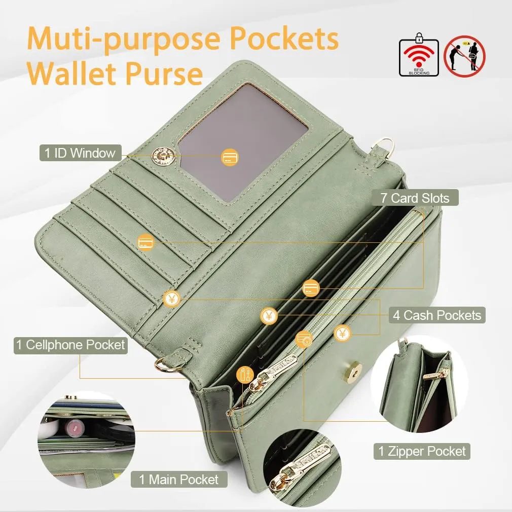 APHISON Crossbody Bags For Women,Wristlet Wallet Phone Purse Shoulder handbags Multi-Function Small RFID Clutch Card Holder