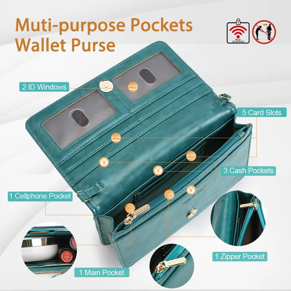 APHISON Crossbody Bags For Women,Wristlet Wallet Phone Purse Shoulder handbags Multi-Function Small RFID Clutch Card Holder