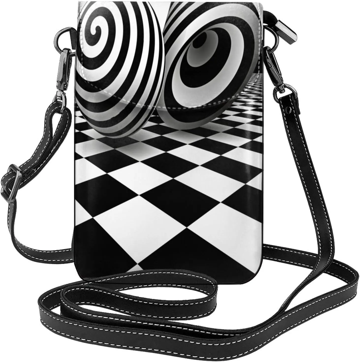 Art Black White Optical Illusion Women Cell Phone Purse Small Leather Crossbody Shoulder Bag Card Holder Wallet