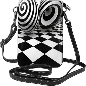 Art Black White Optical Illusion Women Cell Phone Purse Small Leather Crossbody Shoulder Bag Card Holder Wallet
