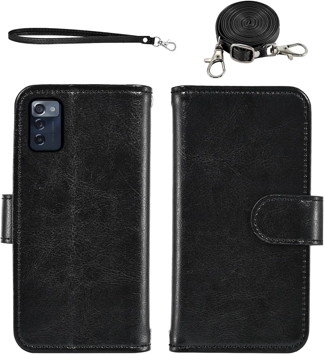 Asuwish Phone Case for Consumer Cellular ZMAX 5G / ZTE ZMAX 5G Z7540 Wallet Cell Cover with Tempered Glass Screen Protector Crossbody Strap Flip Zipper Card Holder Slot Stand Women Girls Men Black