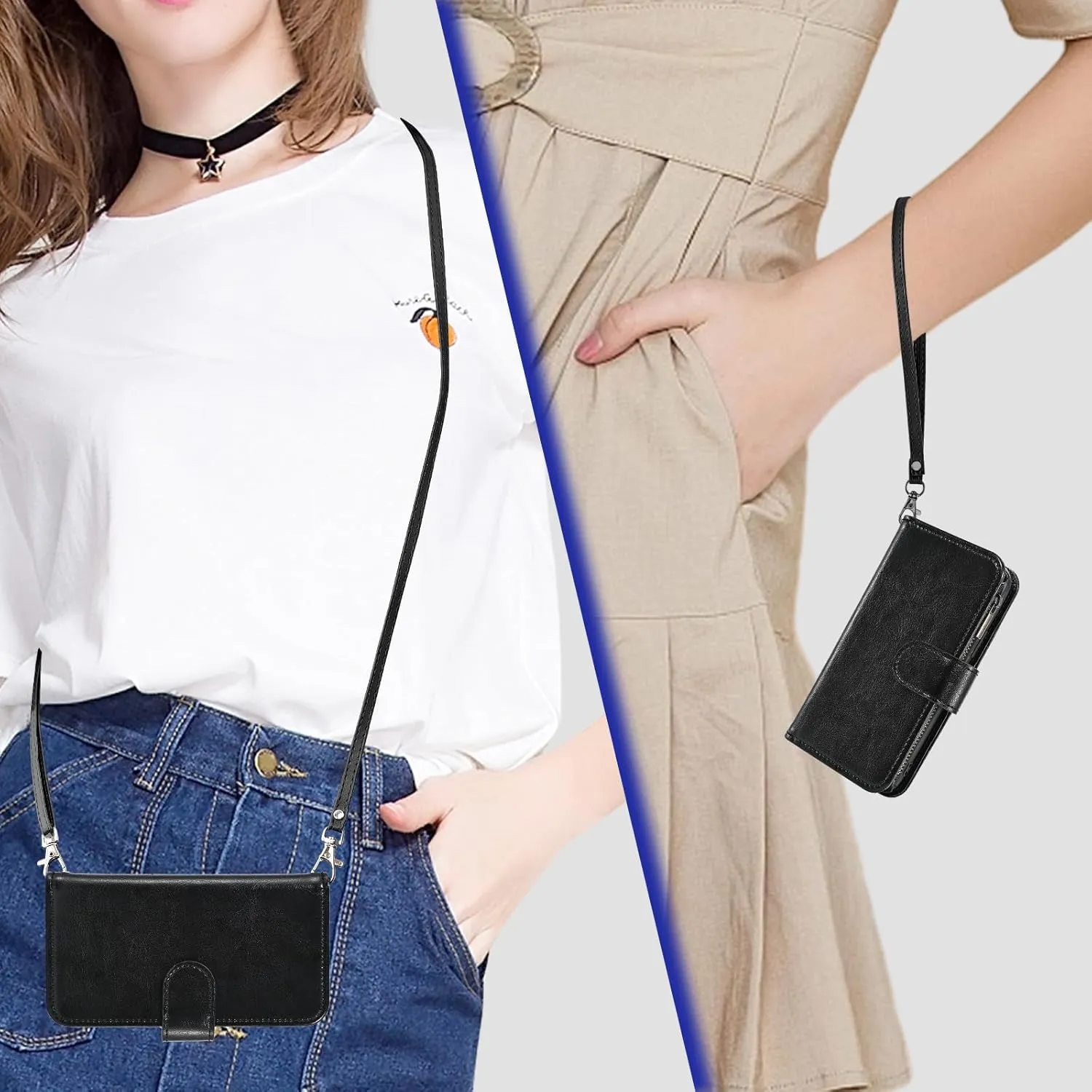 Asuwish Phone Case for Consumer Cellular ZMAX 5G / ZTE ZMAX 5G Z7540 Wallet Cell Cover with Tempered Glass Screen Protector Crossbody Strap Flip Zipper Card Holder Slot Stand Women Girls Men Black
