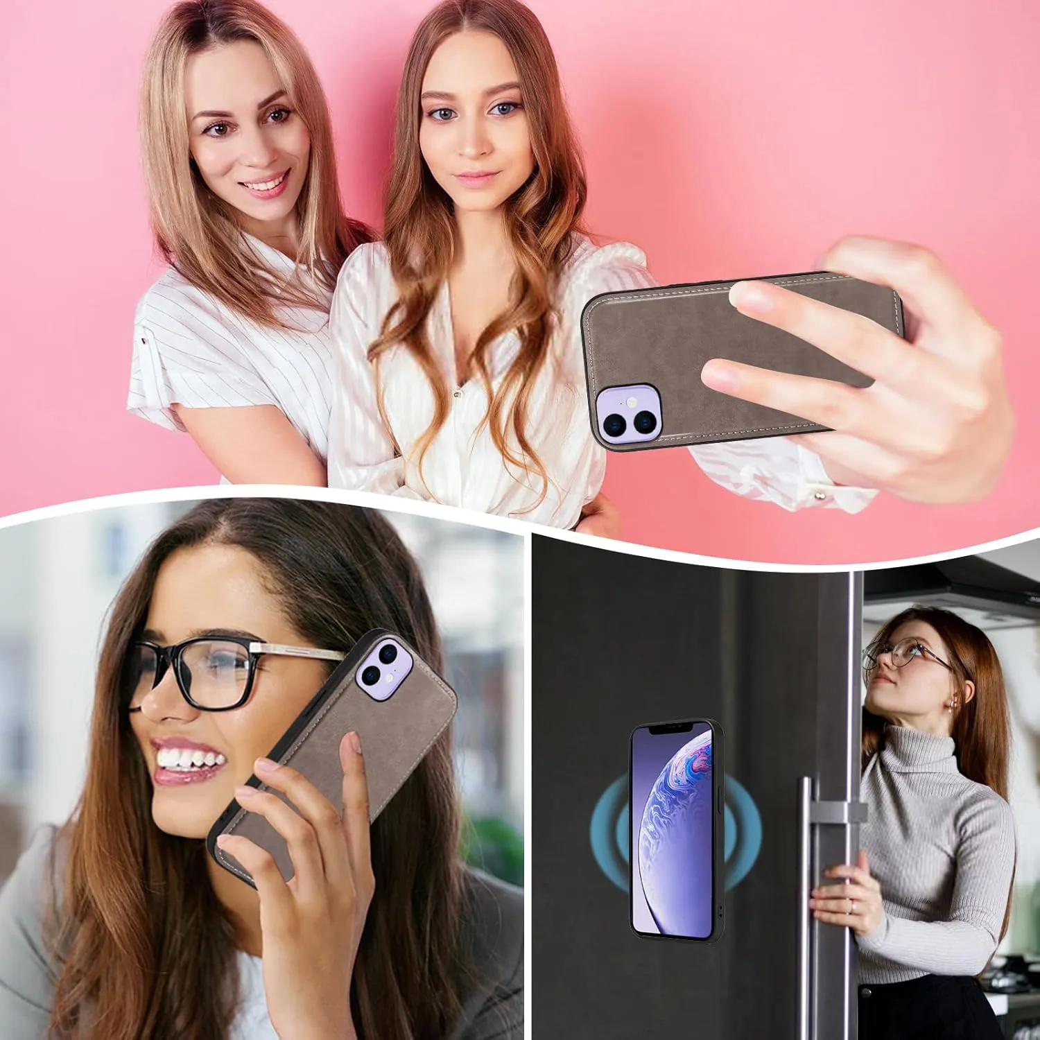 Asuwish Phone Case for iPhone 11 6.1 Zipper Wallet Detachable Cell Cover with Tempered Glass Screen Protector Crossbody Strap Flower Card Holder iphone11case iPhone11 i Phone11 11s XI 11R Women Gray