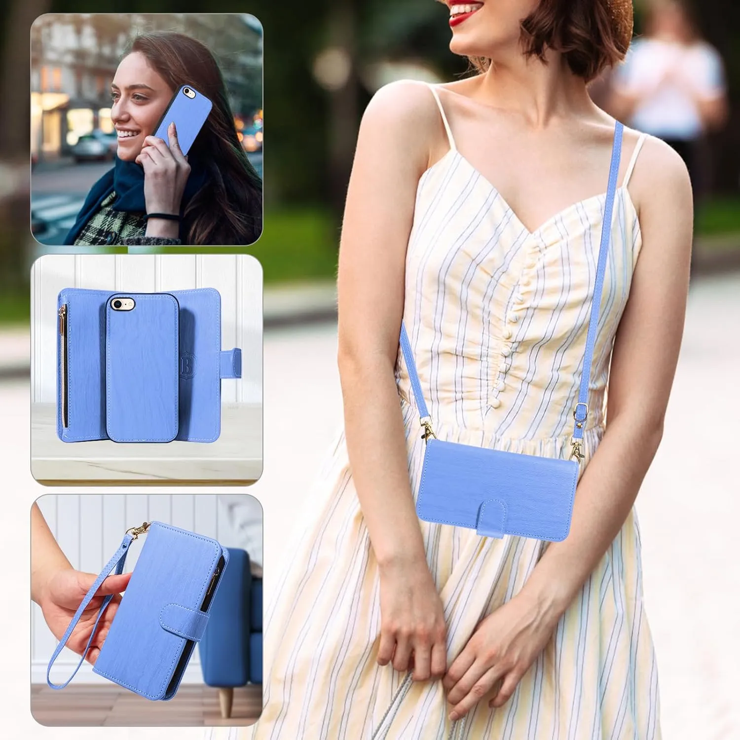 Asuwish Phone Case for iPhone 7/8/SE 2020/2022 Zipper Wallet Cell Cover with Screen Protector Strap Card Holder iPhone7 iPhone8 7s 8s i SE2020 SE2022 2/2nd/3/3rd Generation SE2 SE3 7SE 8SE Women Blue