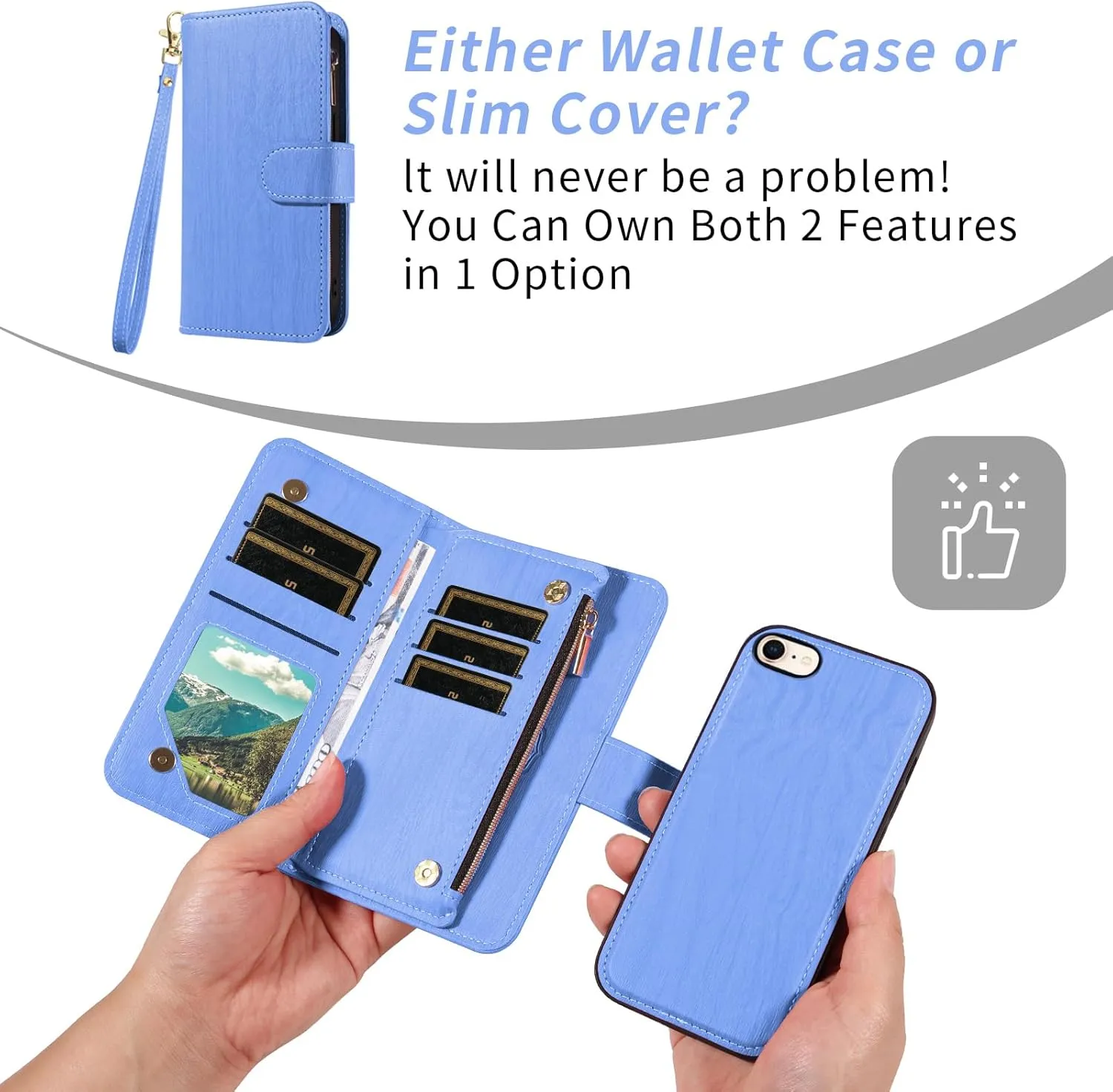 Asuwish Phone Case for iPhone 7/8/SE 2020/2022 Zipper Wallet Cell Cover with Screen Protector Strap Card Holder iPhone7 iPhone8 7s 8s i SE2020 SE2022 2/2nd/3/3rd Generation SE2 SE3 7SE 8SE Women Blue
