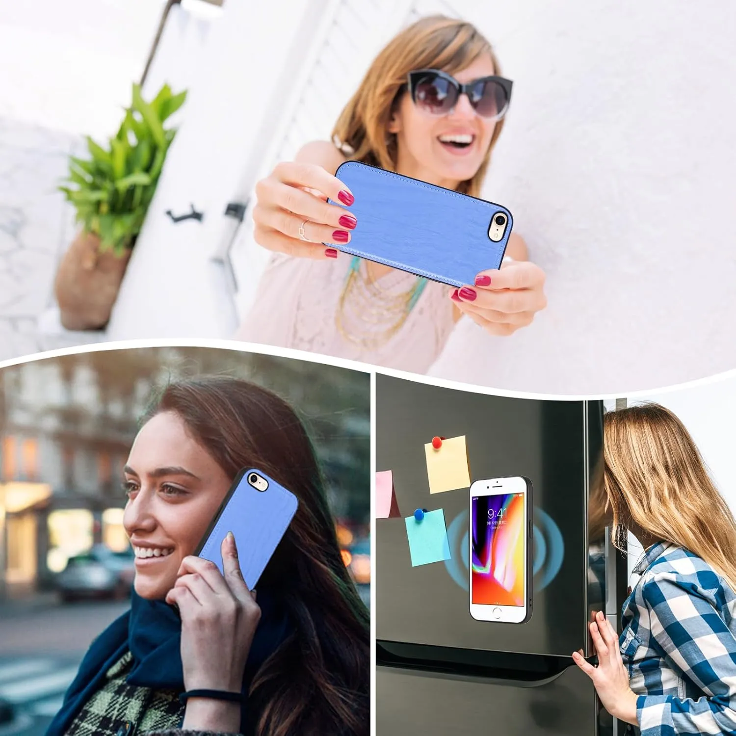 Asuwish Phone Case for iPhone 7/8/SE 2020/2022 Zipper Wallet Cell Cover with Screen Protector Strap Card Holder iPhone7 iPhone8 7s 8s i SE2020 SE2022 2/2nd/3/3rd Generation SE2 SE3 7SE 8SE Women Blue