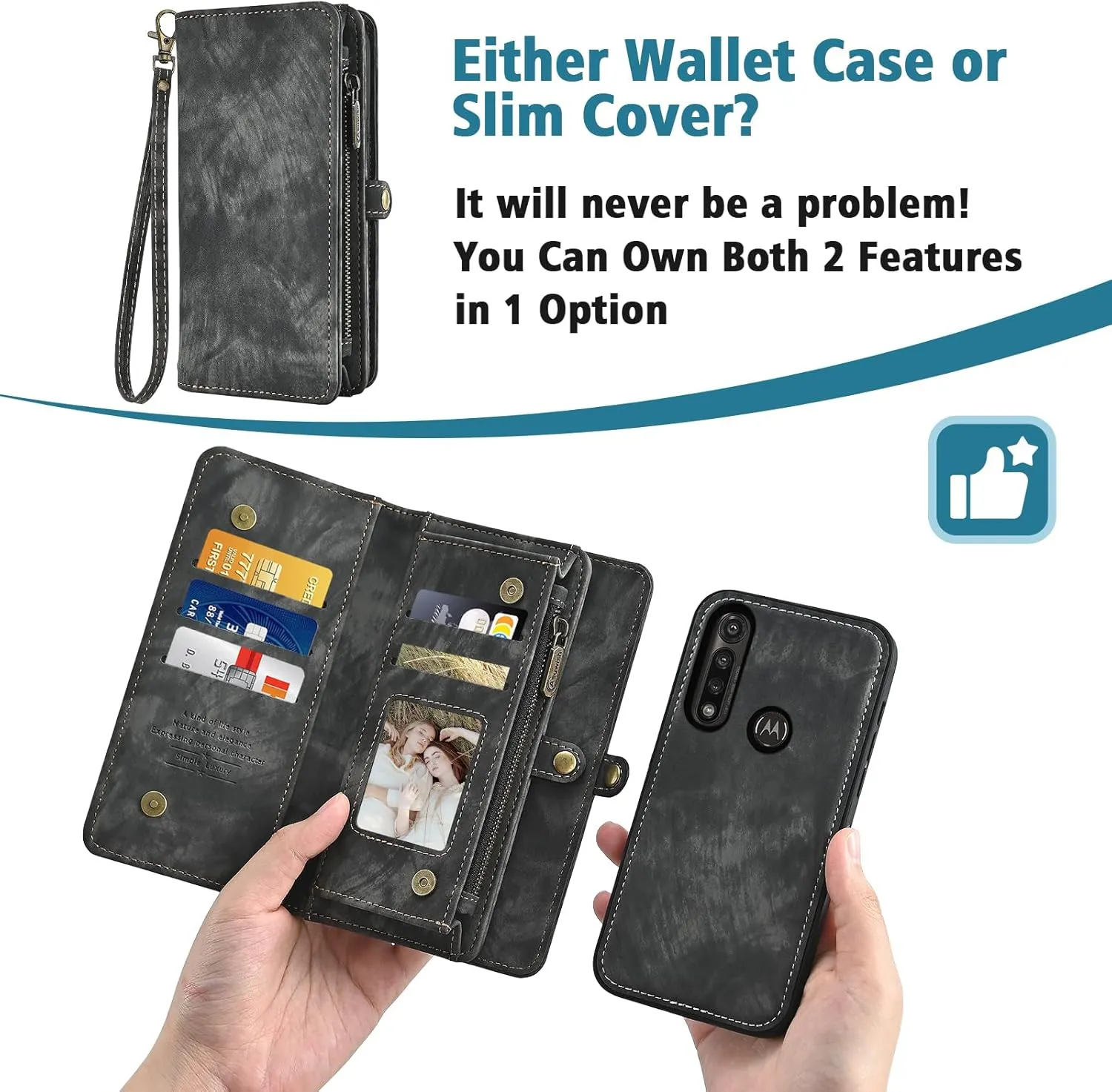 Asuwish Phone Case for Moto G Power 2020 Zipper Wallet Magnetic Detachable Cell Cover with Tempered Glass Screen Protector Crossbody Lanyard Strap Flip Card Holder Motorola GPower Women Girls Black