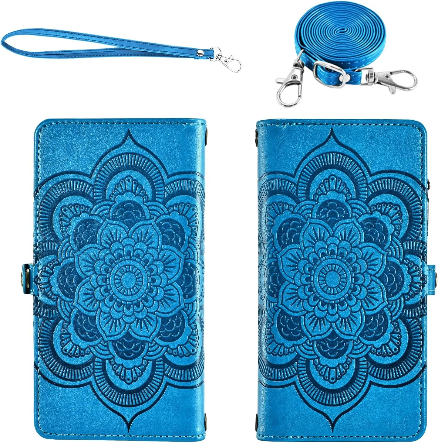 Asuwish Phone Case for Motorola Moto Edge 2021/MotoEdge 5G UW 2021 Zipper Wallet Detachable Cell Cover with Tempered Glass Screen Protector Crossbody Strap Flower Card Holder XT2141-1 Women Girls Blue