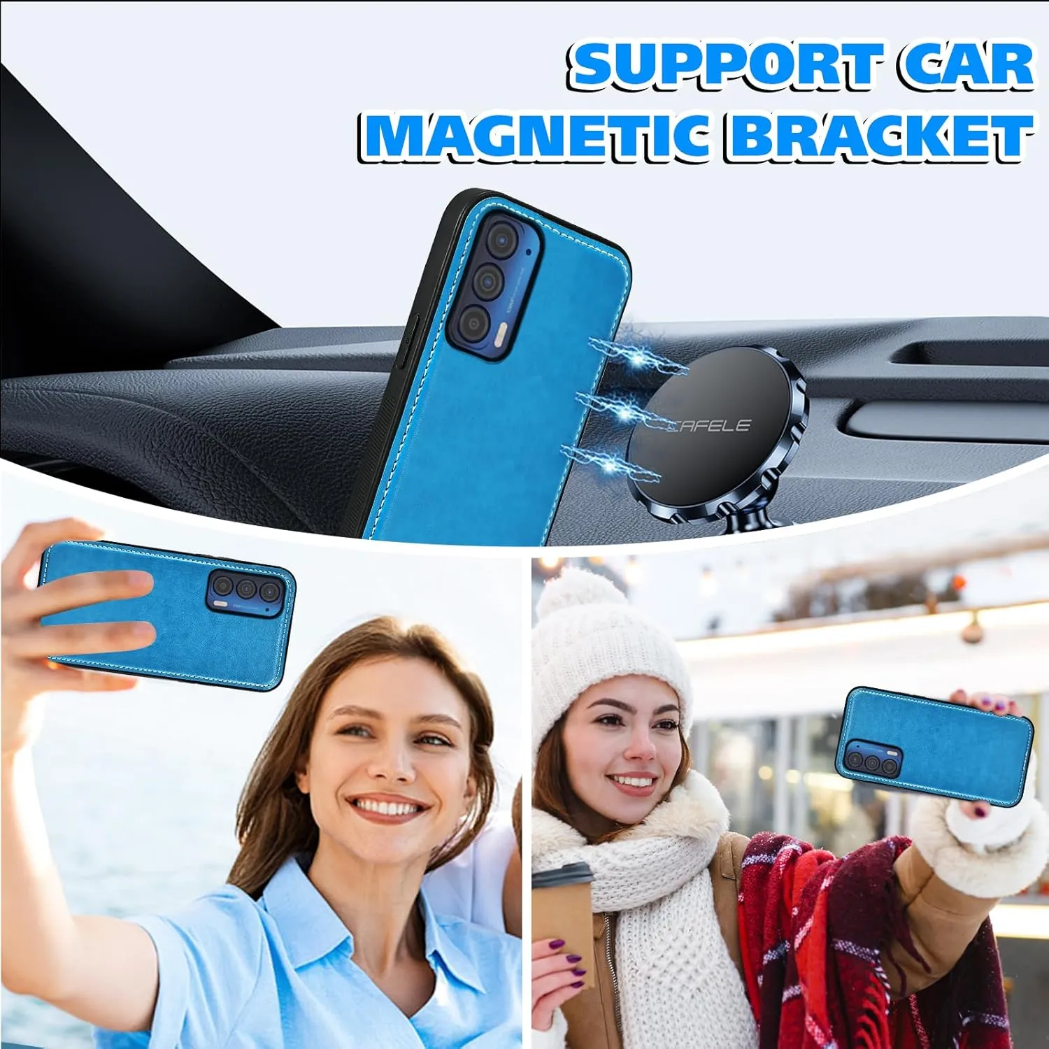 Asuwish Phone Case for Motorola Moto Edge 2021/MotoEdge 5G UW 2021 Zipper Wallet Detachable Cell Cover with Tempered Glass Screen Protector Crossbody Strap Flower Card Holder XT2141-1 Women Girls Blue