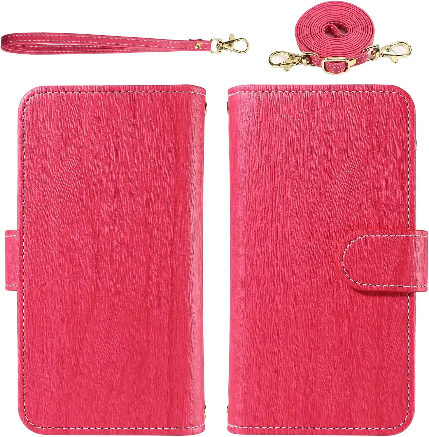 Asuwish Phone Case for Motorola Moto G Play 2024 4G Zipper Wallet Magnetic Detachable Cell Cover with Tempered Glass Screen Protector Crossbody Strap Card Holder XT2413V XT2413-1 64GB Women Rose Red