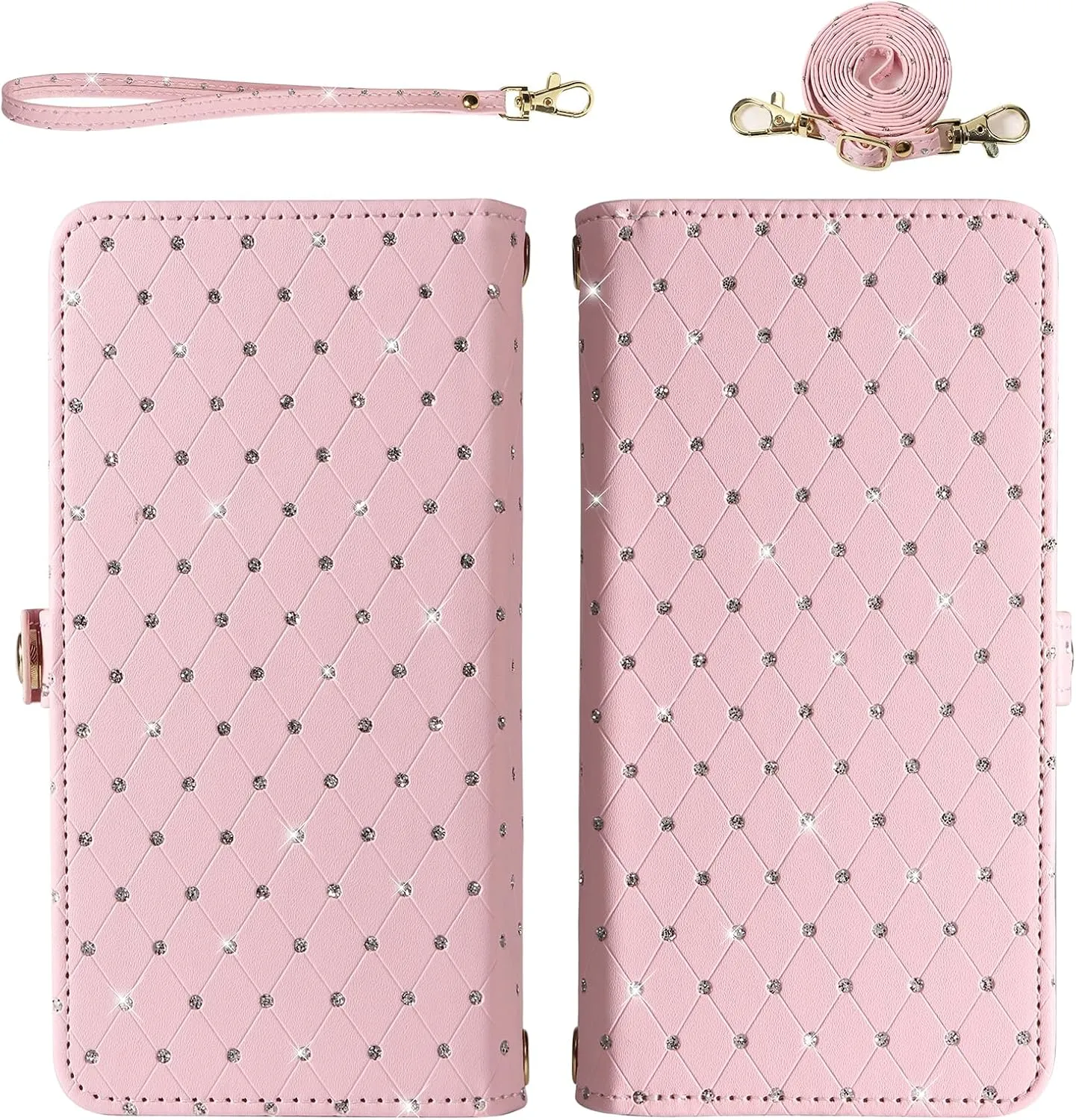 Asuwish Phone Case for Nokia C110 Zipper Wallet Detachable Cell Cover with Tempered Glass Screen Protector Crossbody Lanyard Strap Bling Glitter Flip Card Holder Slot C 110 4G N156DL Women Girls Pink