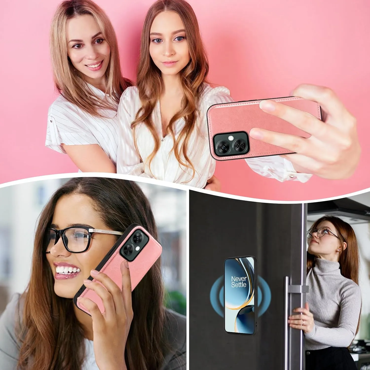 Asuwish Phone Case for OnePlus Nord N30 5G/CE 3 Lite Zipper Wallet Detachable Cell Cover with Tempered Glass Screen Protector Strap Flower Card Holder Oppo K11x/One Plus 1 1  N 30/CE3 Women Rose Gold