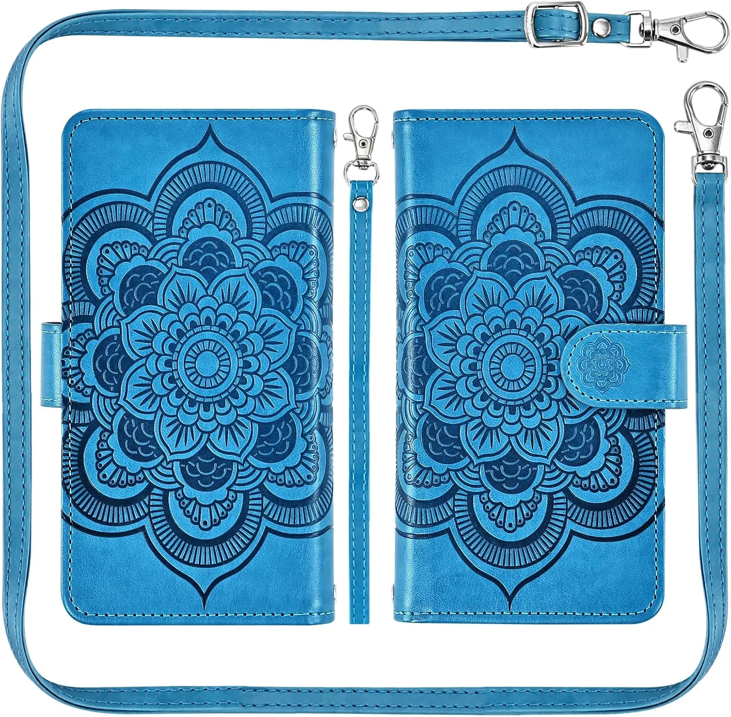 Asuwish Phone Case for Samsung Galaxy A71 5G Zipper Wallet Magnetic Detachable Cell Cover with Tempered Glass Screen Protector Crossbody Strap Flower Card Holder Slot A 71 G5 71A S71 Women Girls Blue