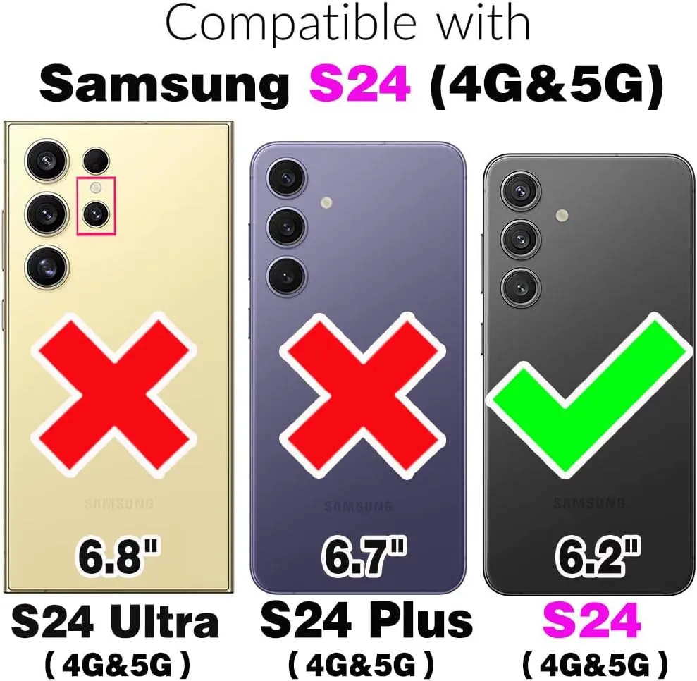 Asuwish Phone Case for Samsung Galaxy S24 5G Zipper Wallet Detachable Cell Cover with Tempered Glass Screen Protector Crossbody Lanyard Strap Glitter Flip Card Holder Slot S 24 24S G5 Women Girls Pink