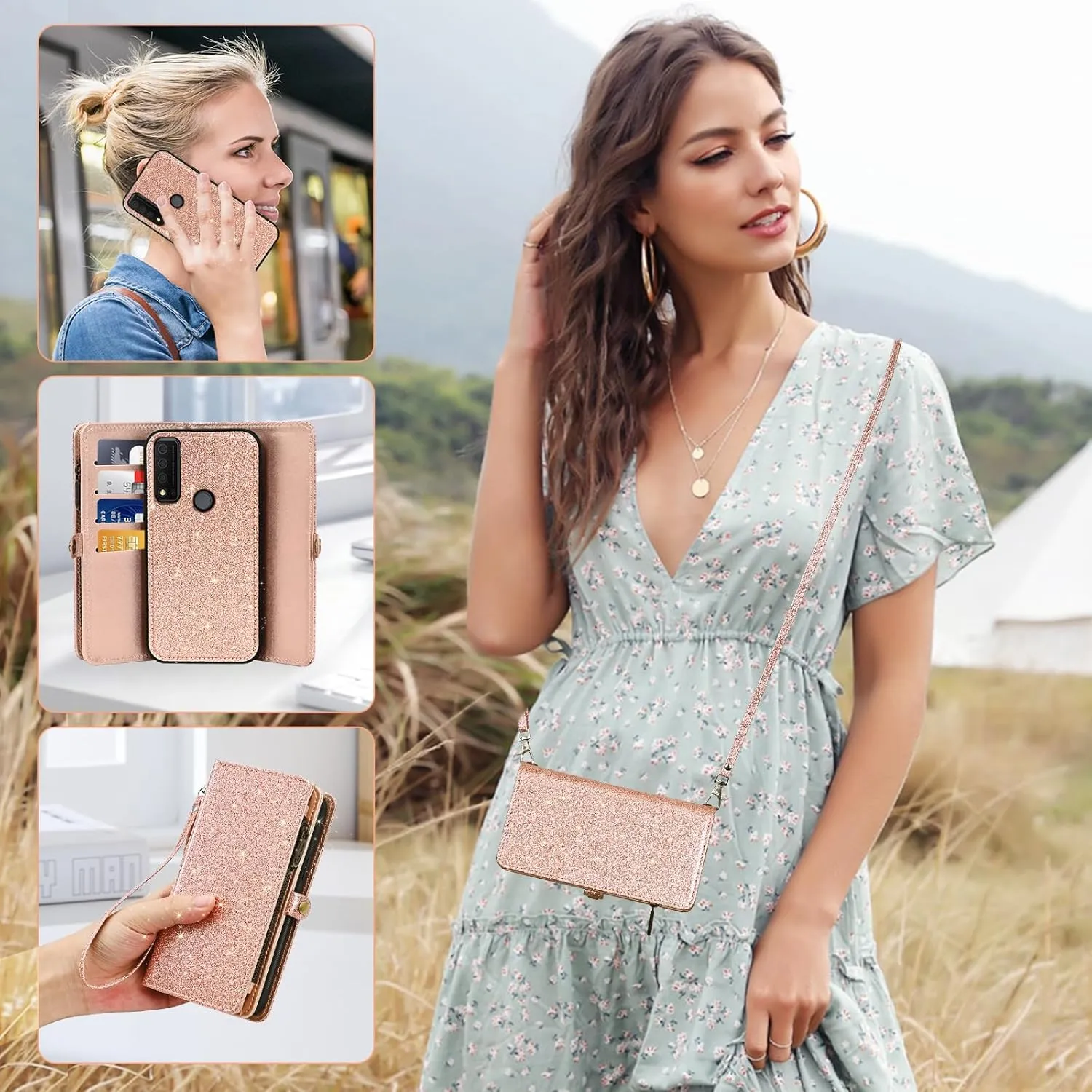 Asuwish Phone Case for TCL 30XE/30V/4X/20AX/20A/20R/Bremen 5G Zipper Wallet Cell Cover with Tempered Glass Screen Protector Flip Card Holder Slot TLC T601DL 30 XE XE5G V 20 AX R A 6.67 Women Rosegold