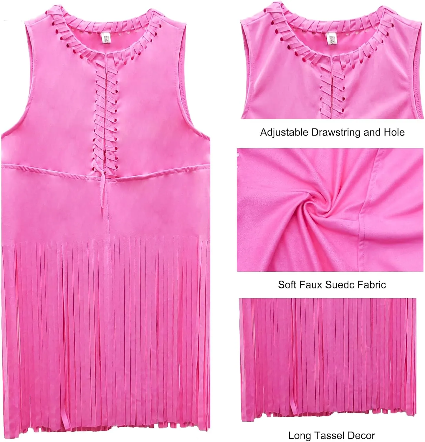 ATAMET 60s 70s Outfits for Women Hippie Costume Fringe Vest Faux Suede Tassel Vest Bohemia Headband Hippie Party Costume
