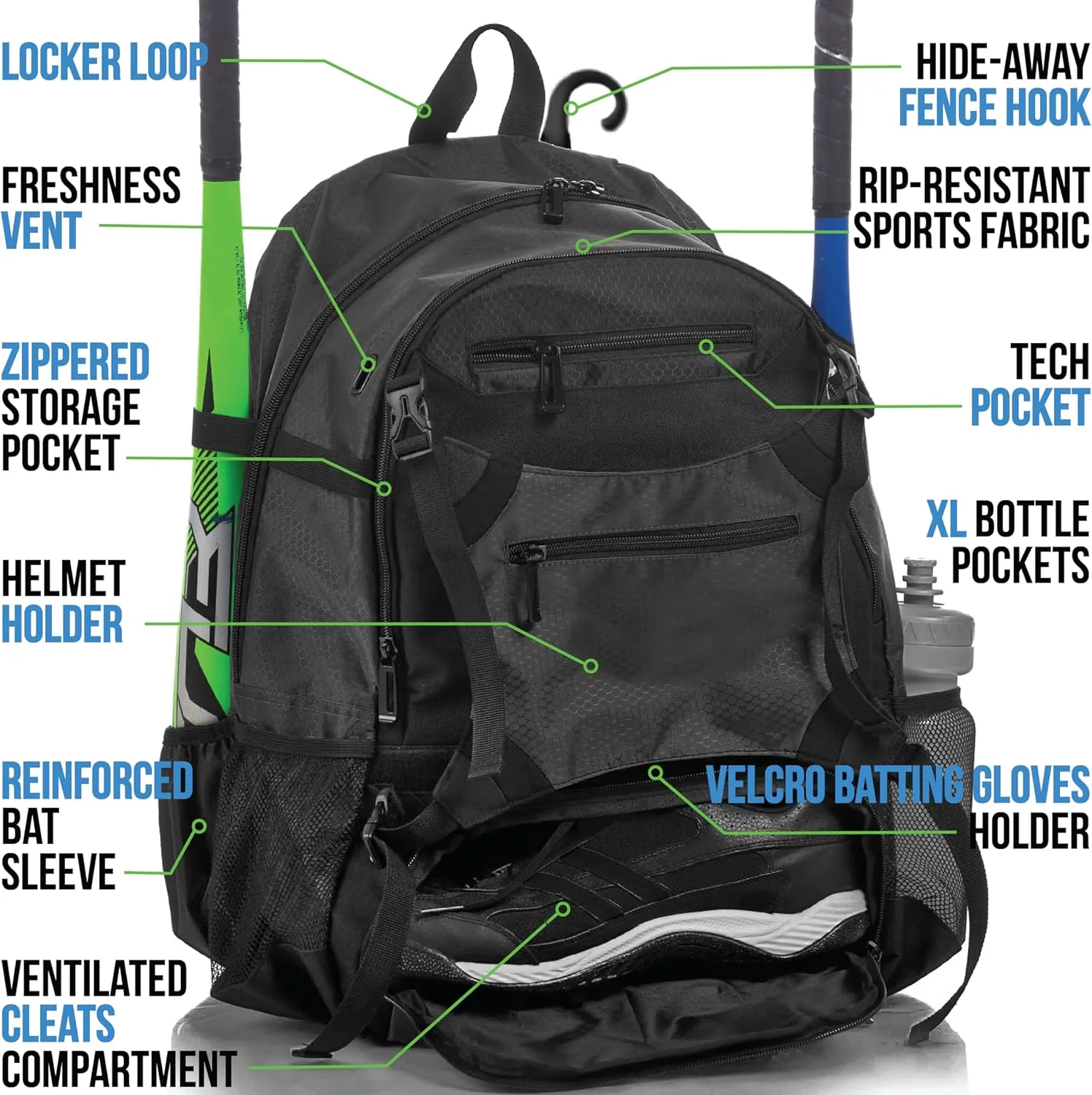 Athletico Advantage Baseball Bag - Baseball Backpack With External Helmet Holder for Baseball, T-Ball & Softball Equipment & Gear for Youth and Adults | Holds Bat, Helmet, Glove, Shoes