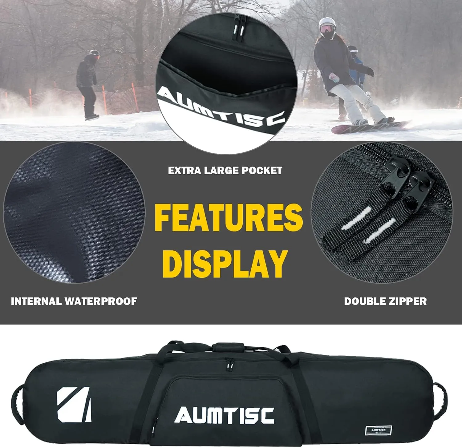 AUMTISC Snowboard Bag Unpadded, Travel Ski Bags with Storage Compartments, Shoulder Sling and Gear Pockets, for Snow board, Goggles, Gloves, Available Length in 155 cm 165 cm