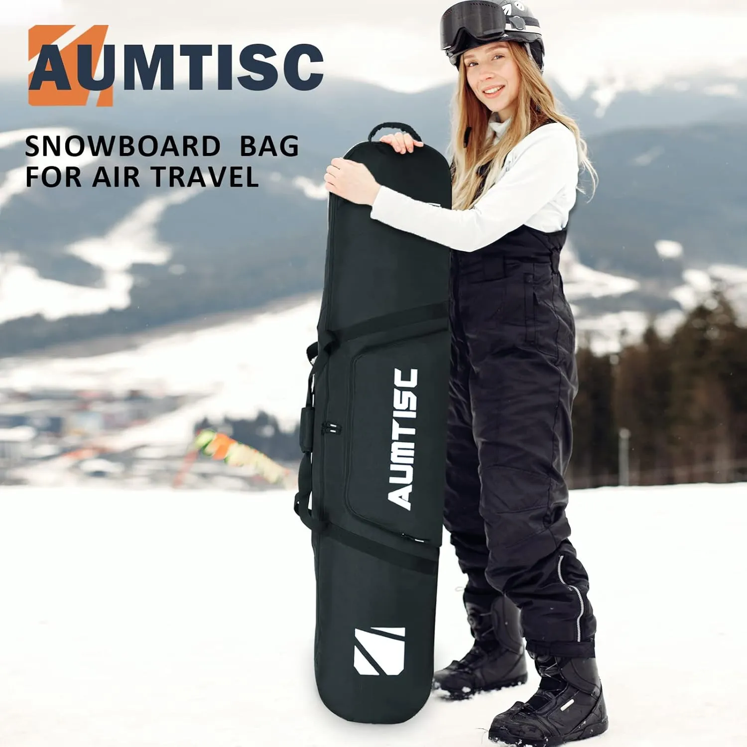 AUMTISC Snowboard Bag Unpadded, Travel Ski Bags with Storage Compartments, Shoulder Sling and Gear Pockets, for Snow board, Goggles, Gloves, Available Length in 155 cm 165 cm