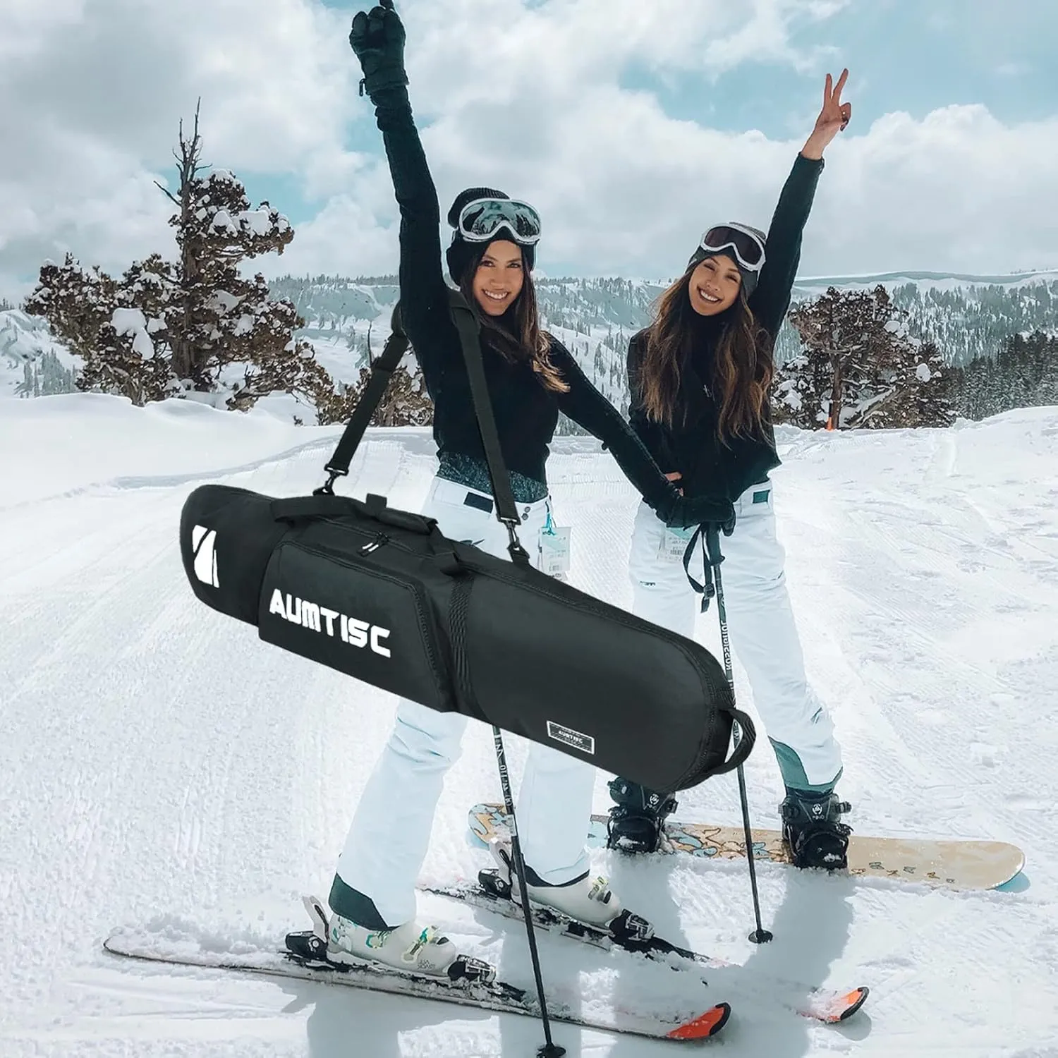 AUMTISC Snowboard Bag Unpadded, Travel Ski Bags with Storage Compartments, Shoulder Sling and Gear Pockets, for Snow board, Goggles, Gloves, Available Length in 155 cm 165 cm
