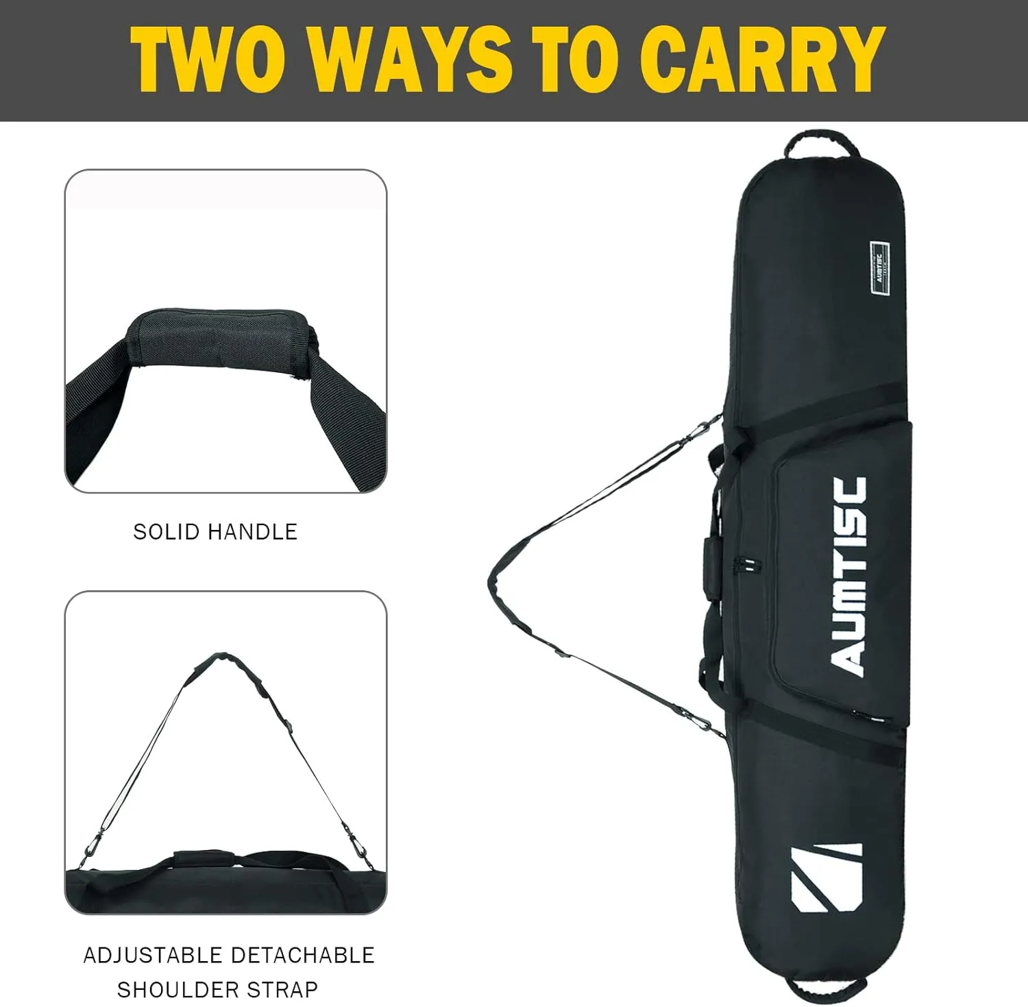 AUMTISC Snowboard Bag Unpadded, Travel Ski Bags with Storage Compartments, Shoulder Sling and Gear Pockets, for Snow board, Goggles, Gloves, Available Length in 155 cm 165 cm