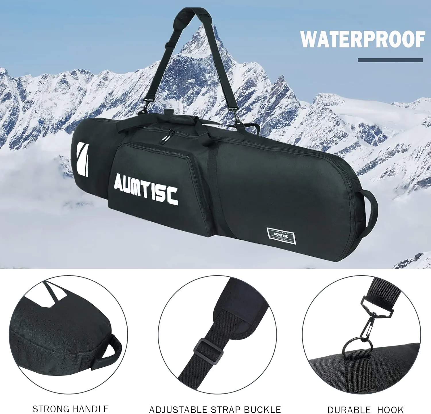 AUMTISC Snowboard Bag Unpadded, Travel Ski Bags with Storage Compartments, Shoulder Sling and Gear Pockets, for Snow board, Goggles, Gloves, Available Length in 155 cm 165 cm
