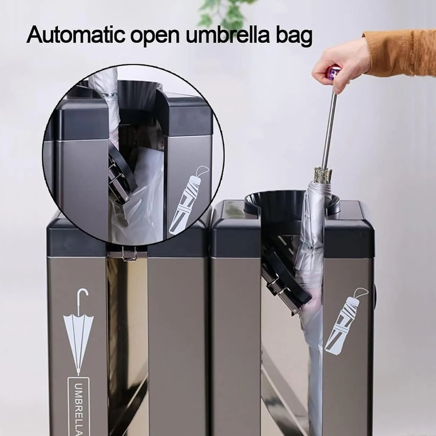 Automatic Wet Umbrella Wrapper Machine with Wheels Stainless Steel Holder Stand Double Slots Includes 600 Short and 600 Long Bags,ChampagneGold