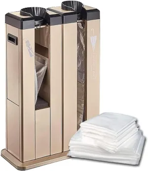 Automatic Wet Umbrella Wrapper Machine with Wheels Stainless Steel Holder Stand Double Slots Includes 600 Short and 600 Long Bags,ChampagneGold