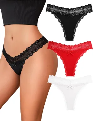 Avidlove Women's Lace Waist Thongs Underwear Ribbed Sexy T Back Panties for Women Pack