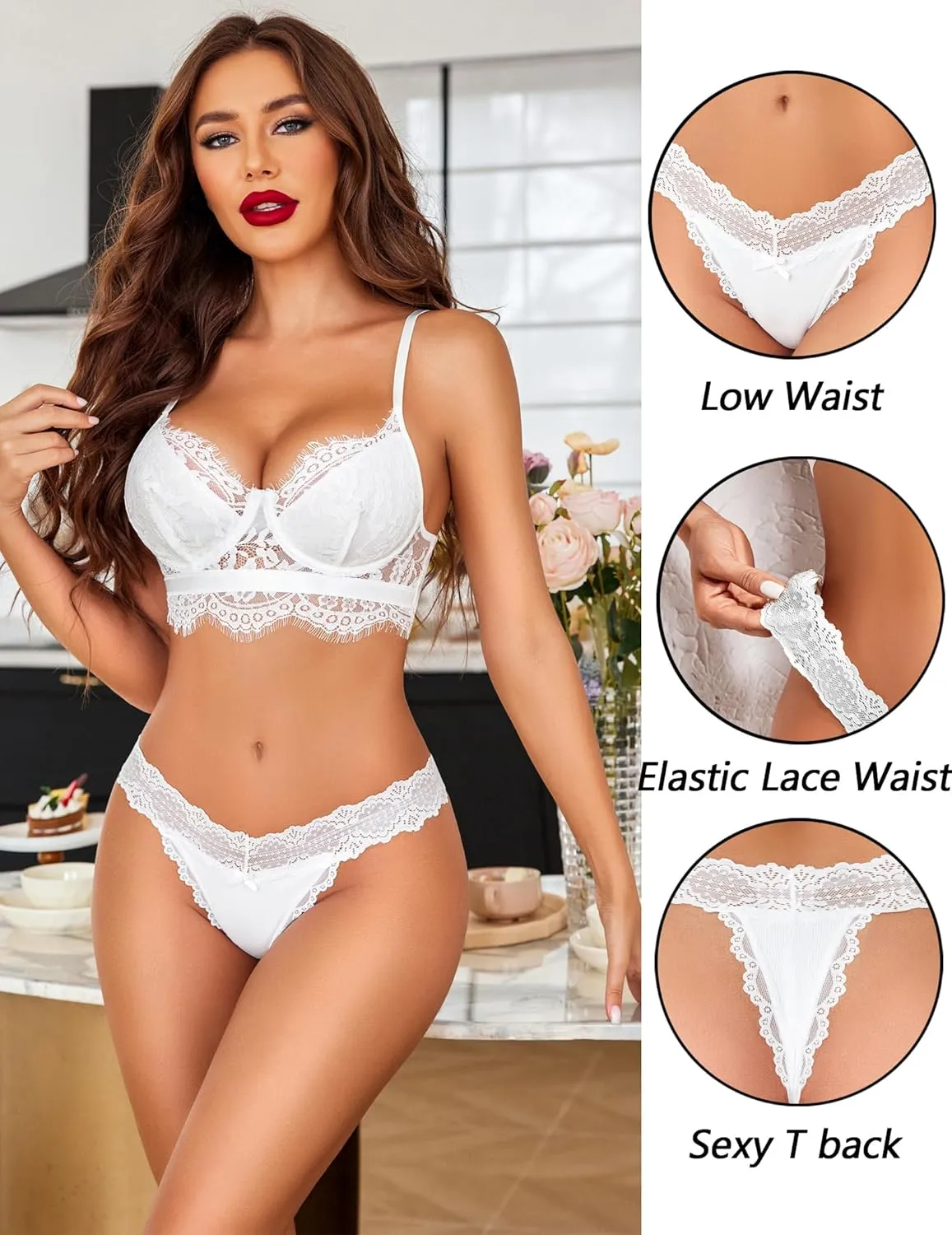 Avidlove Women's Lace Waist Thongs Underwear Ribbed Sexy T Back Panties for Women Pack
