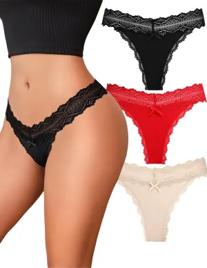Avidlove Women's Lace Waist Thongs Underwear Ribbed Sexy T Back Panties for Women Pack