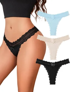 Avidlove Women's Lace Waist Thongs Underwear Ribbed Sexy T Back Panties for Women Pack