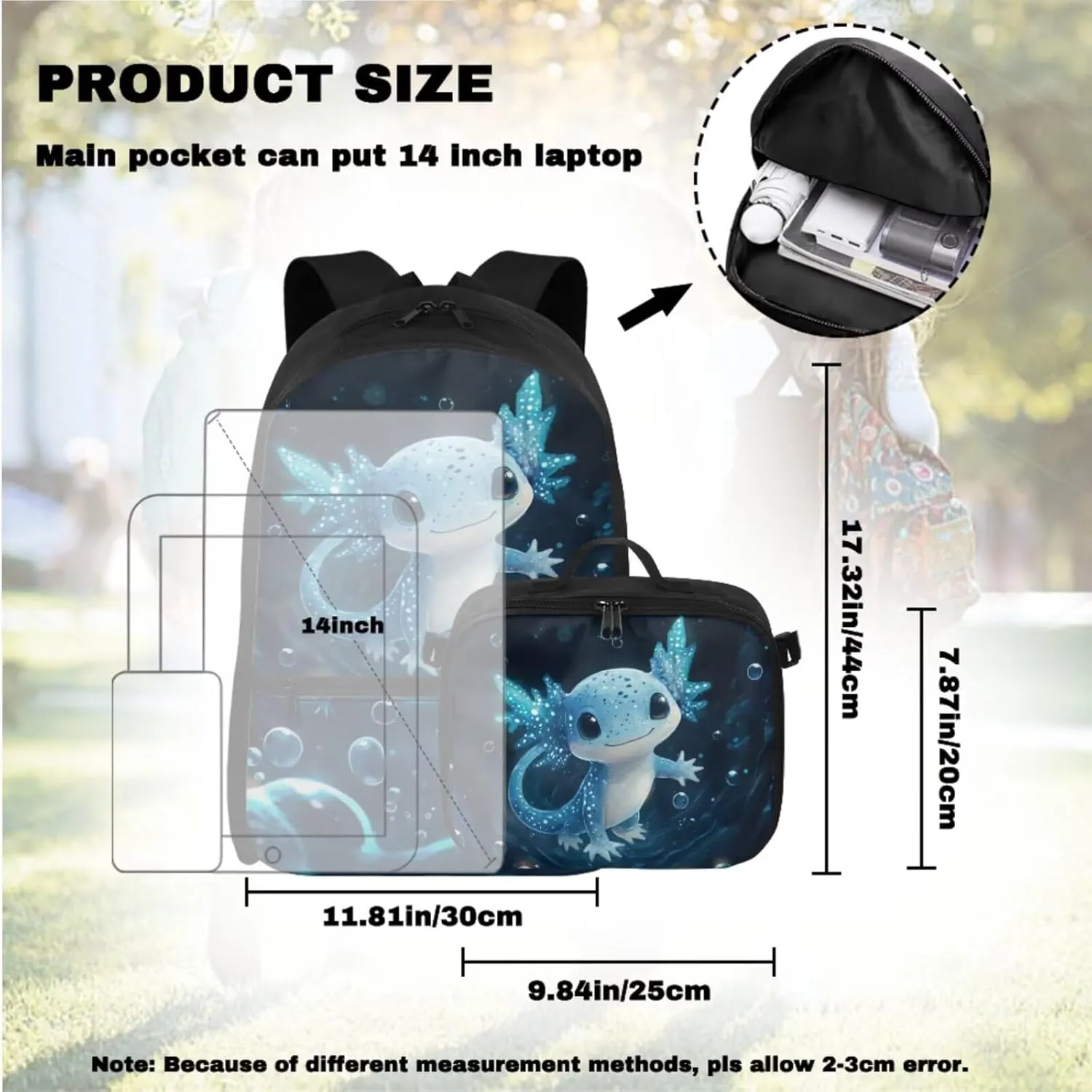 Axolotl Backpack for Elementary School Girls Cute Backpack for School Girls 4th Grade Heavy Duty Kids Bookbag with Lunch Box Trendy Book Bags for Classroom