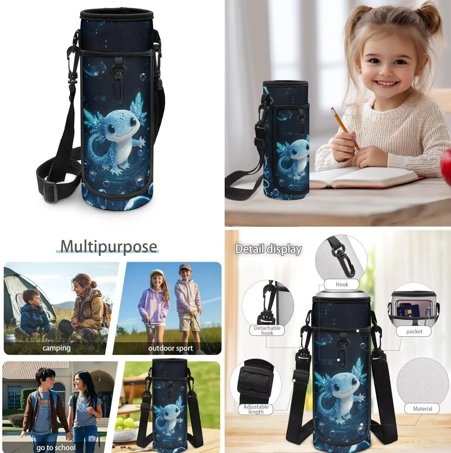 Axolotl Backpack for Elementary School Girls Cute Backpack for School Girls 4th Grade Heavy Duty Kids Bookbag with Lunch Box Trendy Book Bags for Classroom