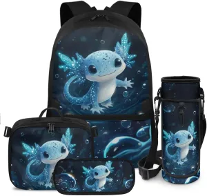Axolotl Backpack for Elementary School Girls Cute Backpack for School Girls 4th Grade Heavy Duty Kids Bookbag with Lunch Box Trendy Book Bags for Classroom