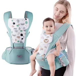 Baby Carrier with Hip Seat,Ergonomic Infant& Child Holder Carrier Kangaroo Bag with Storage Bags,Soft Lightweight Pure Cotton Comfortable Baby Backpack Carrier for Newborn and Toddler,7-55lbs (Green)