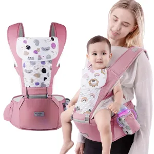 Baby Carrier with Hip Seat,Ergonomic Infant& Child Holder Carrier Kangaroo Bag with Storage Bags,Soft Lightweight Pure Cotton Comfortable Baby Backpack Carrier for Newborn and Toddler,7-55lbs (Pink)