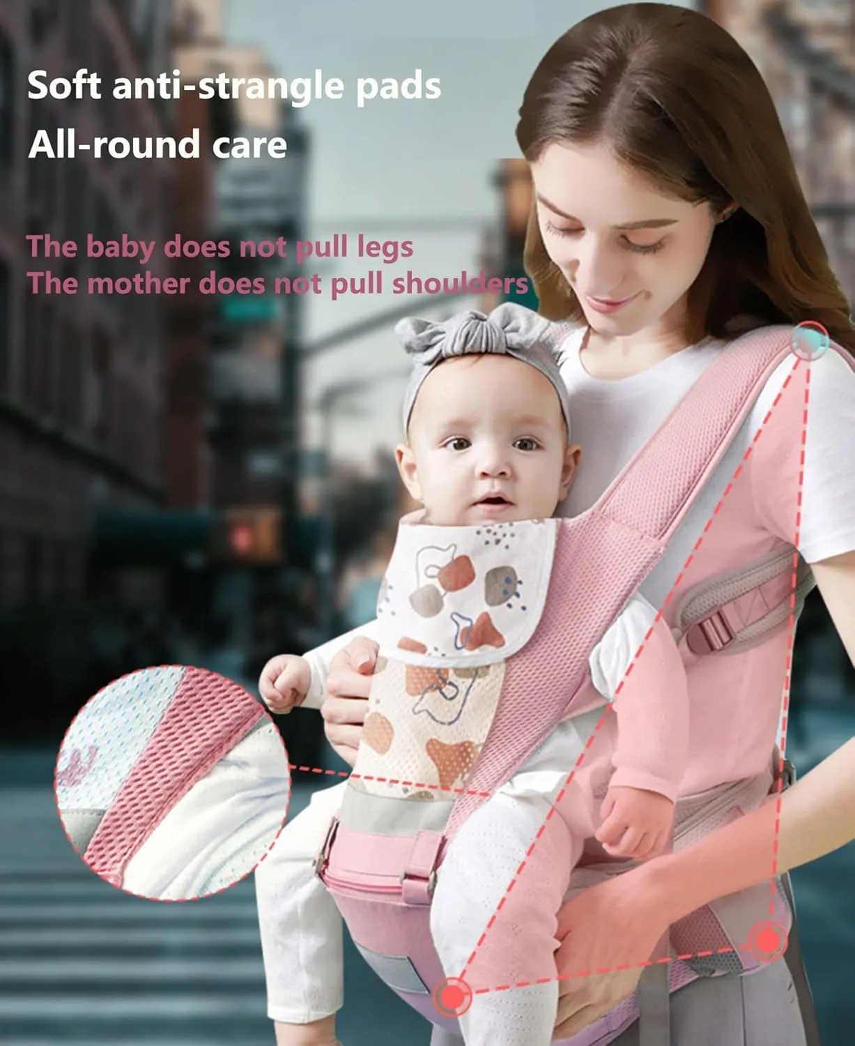 Baby Carrier with Hip Seat,Ergonomic Infant& Child Holder Carrier Kangaroo Bag with Storage Bags,Soft Lightweight Pure Cotton Comfortable Baby Backpack Carrier for Newborn and Toddler,7-55lbs (Pink)