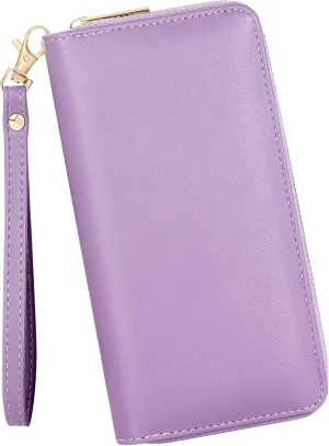 Badiya Womens Wallet Credit Card Holder RFlD Blocking Leather Zip Around Wallets Large Capacity Wristlet