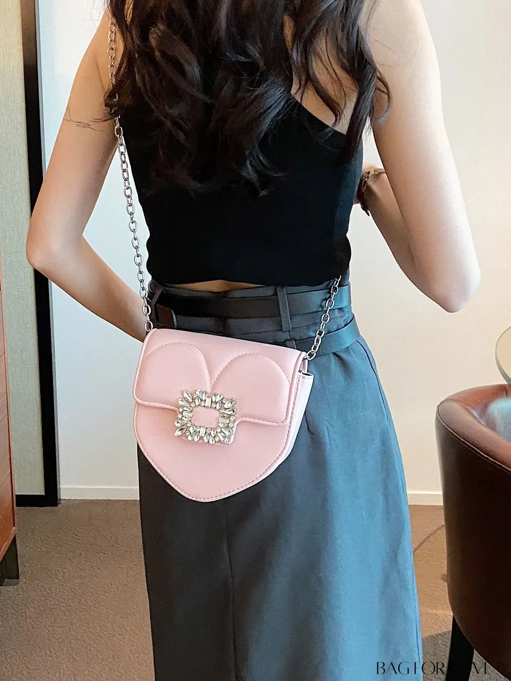 BagForLove - Compact Rhinestone-Embellished Flap Crossbody: Stylish and Chic