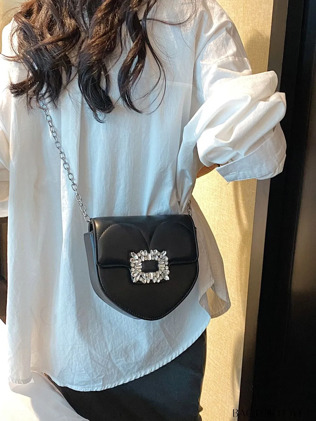 BagForLove - Compact Rhinestone-Embellished Flap Crossbody: Stylish and Chic