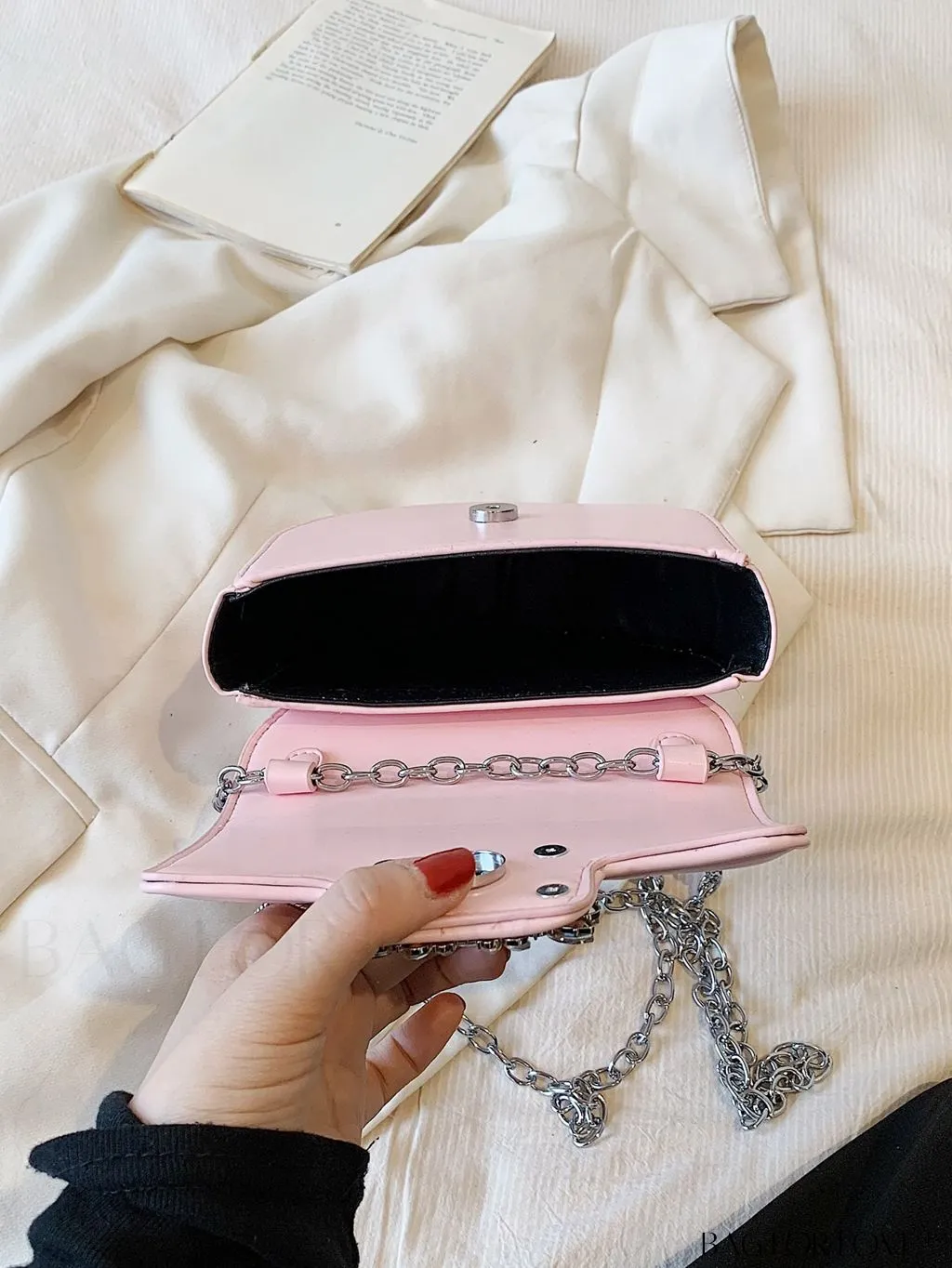 BagForLove - Compact Rhinestone-Embellished Flap Crossbody: Stylish and Chic