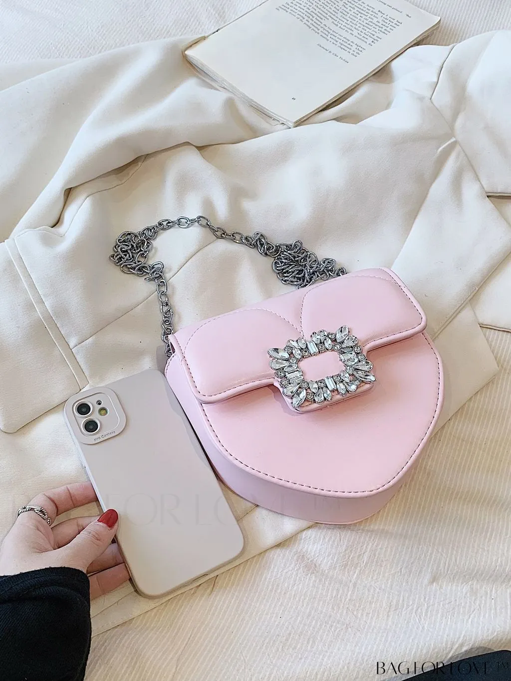 BagForLove - Compact Rhinestone-Embellished Flap Crossbody: Stylish and Chic