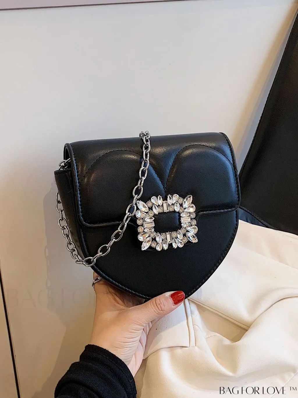 BagForLove - Compact Rhinestone-Embellished Flap Crossbody: Stylish and Chic