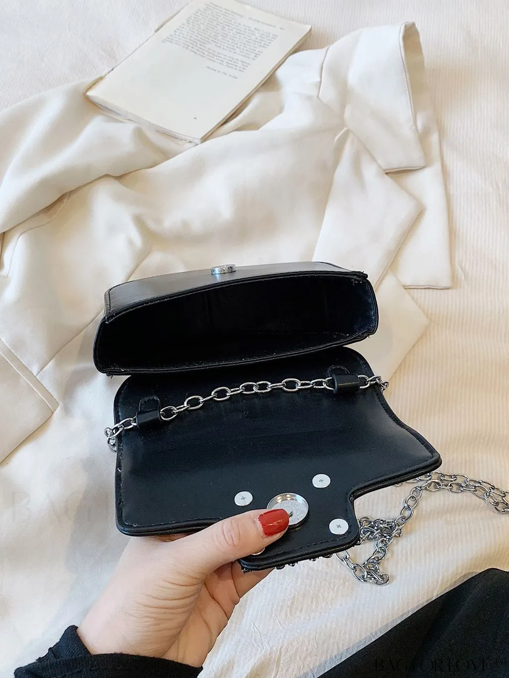 BagForLove - Compact Rhinestone-Embellished Flap Crossbody: Stylish and Chic
