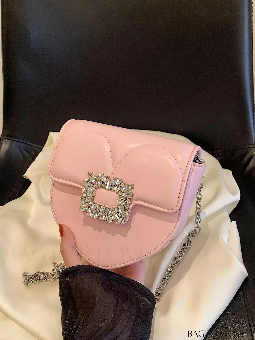 BagForLove - Compact Rhinestone-Embellished Flap Crossbody: Stylish and Chic