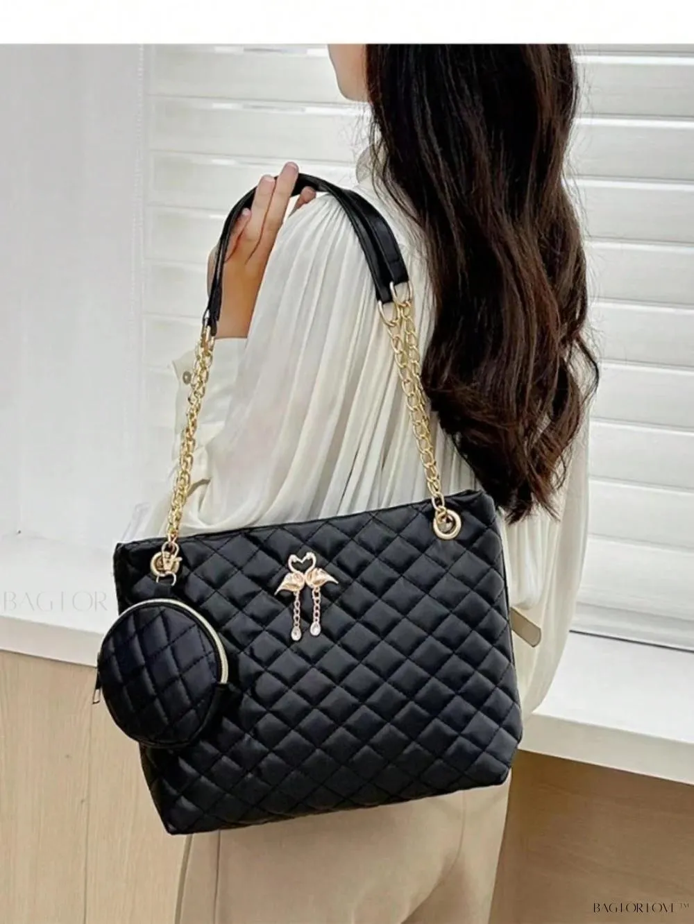 BagForLove - Fashionable Women's Hot Selling Double Swan Metal Embellished Tote