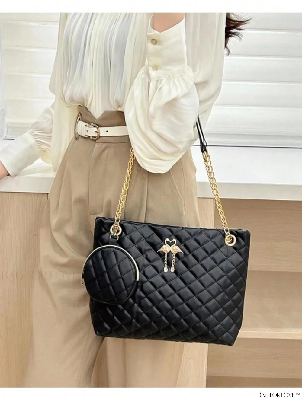 BagForLove - Fashionable Women's Hot Selling Double Swan Metal Embellished Tote