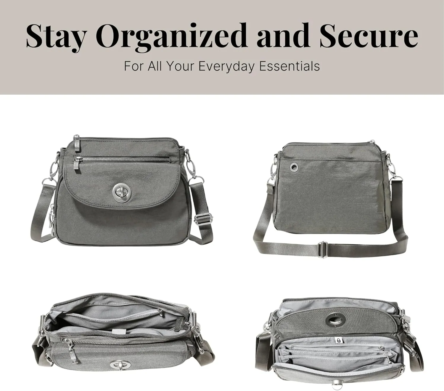 Baggallini Calais Crossbody Bags for Women 9.5"x7" Travel Handbag Purse w/RFID Front Wallet Lightweight Water-Resistant